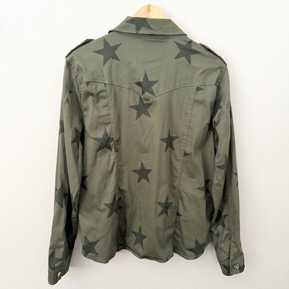 KNOX ROSE | Olive Army Green Star Print Button Front Utility Jacket Shacket | XL - Picture 8 of 8